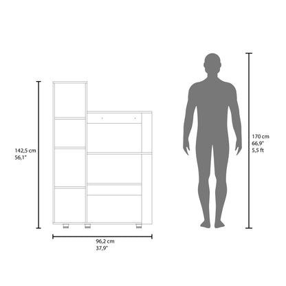 Aldan Multistorage Pantry with Glass Door Cabinet, 3 Open Shelves for Microwave Space and 2 Door Small Cabinet