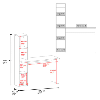 Aston Modern Computer Desk with Integrated Booshelf with Multi-Tier Open Shelves