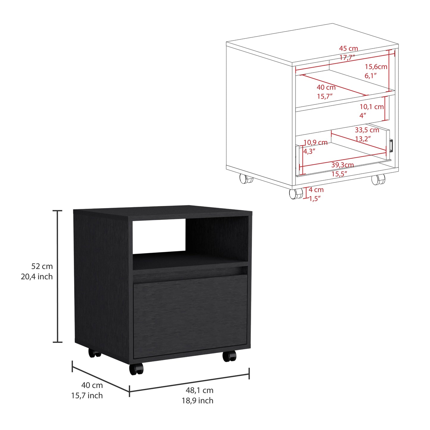 Austin Nightstand, Casters, Single Drawer