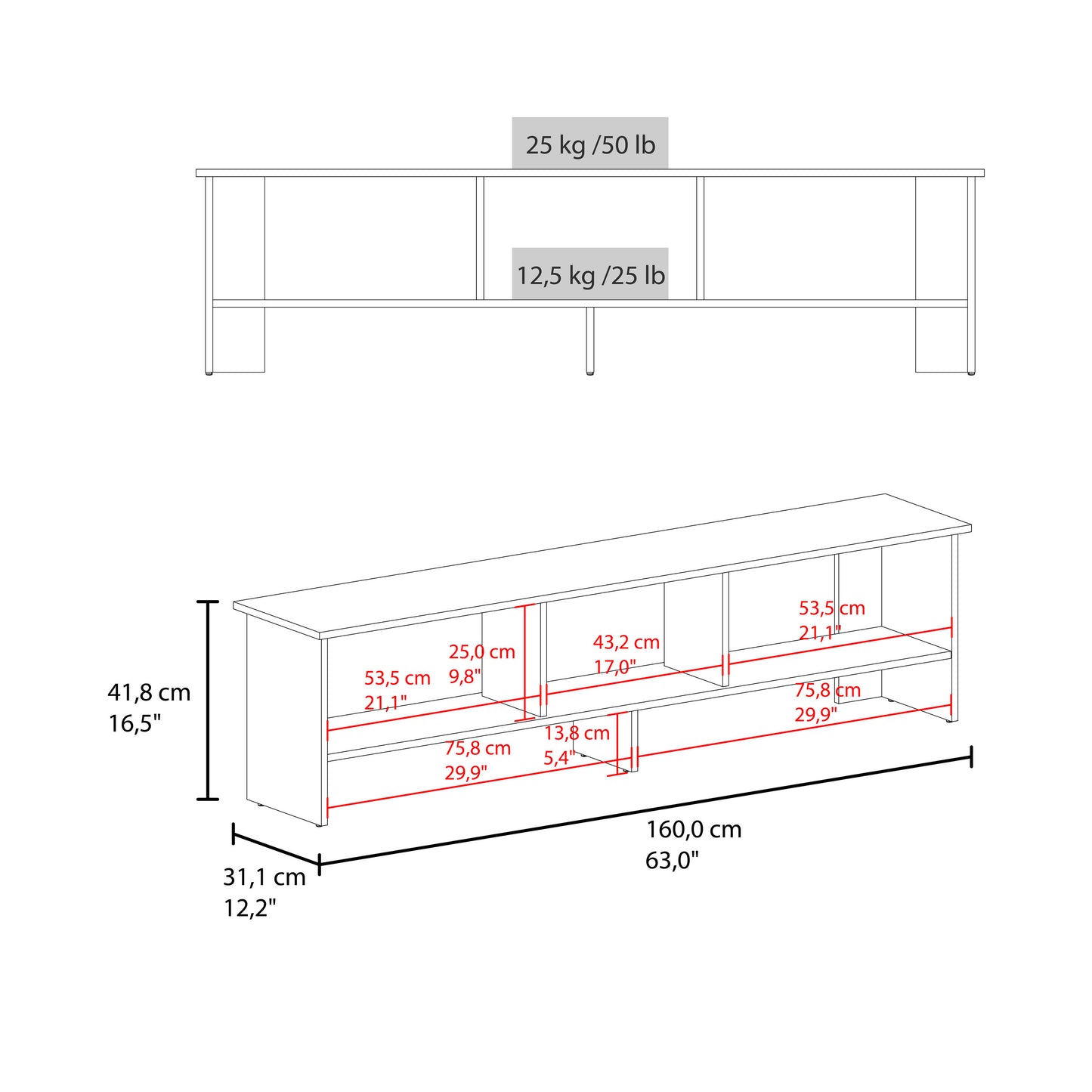 Belga 65" TV Stand with 4 Open Shelves, Modern Media Console for Living Room Entertainment Storage