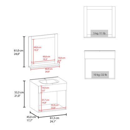 Blake Bathroom Mirror Cabinet, Wall-Mounted Storage With Two Interior Shelves