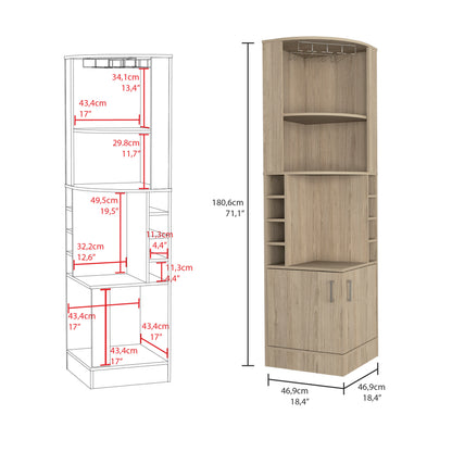 Kava Being Corner Bar Cabinet with Glass Rack, Double-Door Storage Cabinet, Built-In Eight-Bottle Wine Rack, Modern Corner Liquor Cabinet for Living Room, Home Bar, Kitchen or Dining Room Organization