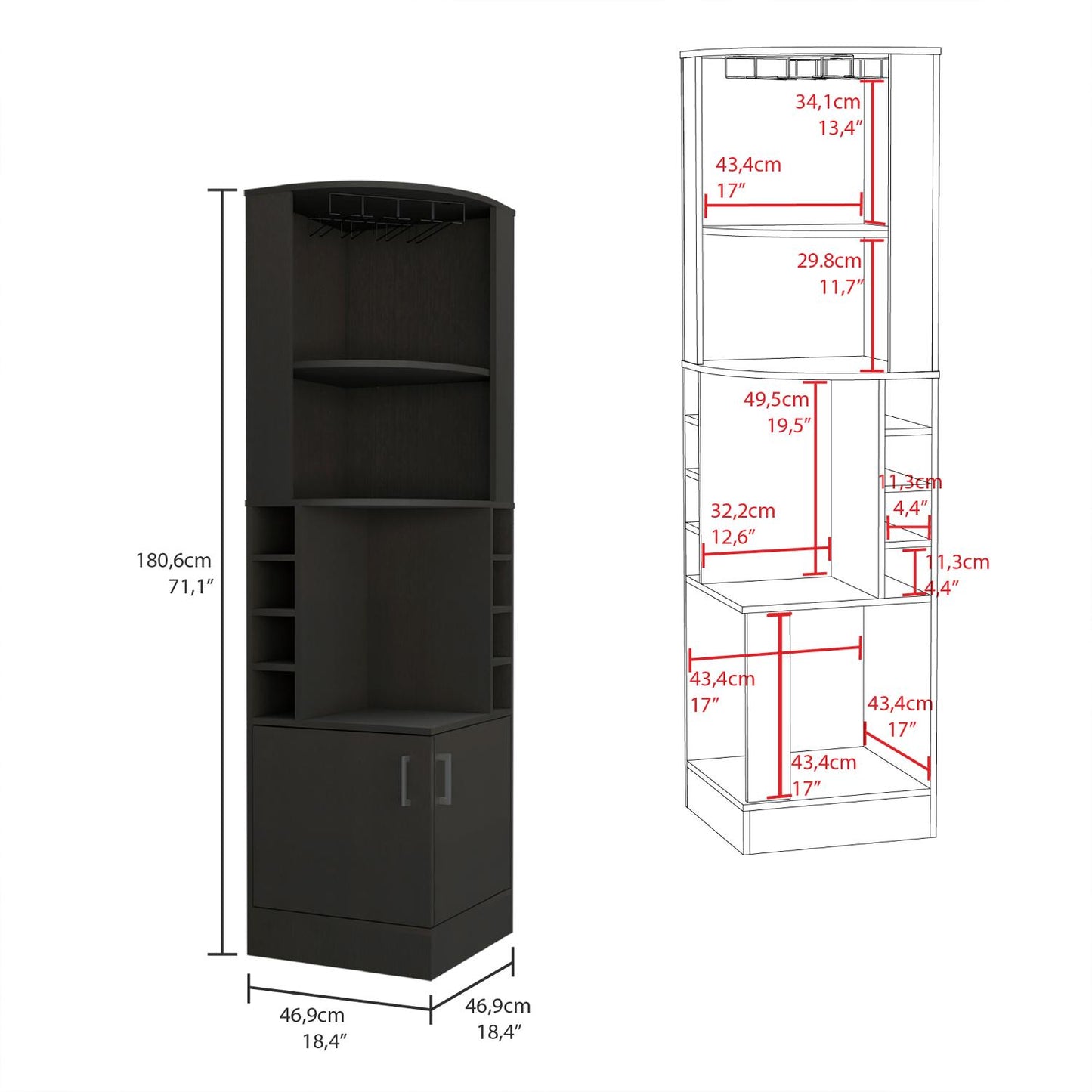 Kava Being Corner Bar Cabinet with Glass Rack, Double-Door Storage Cabinet, Built-In Eight-Bottle Wine Rack, Modern Corner Liquor Cabinet for Living Room, Home Bar, Kitchen or Dining Room Organization