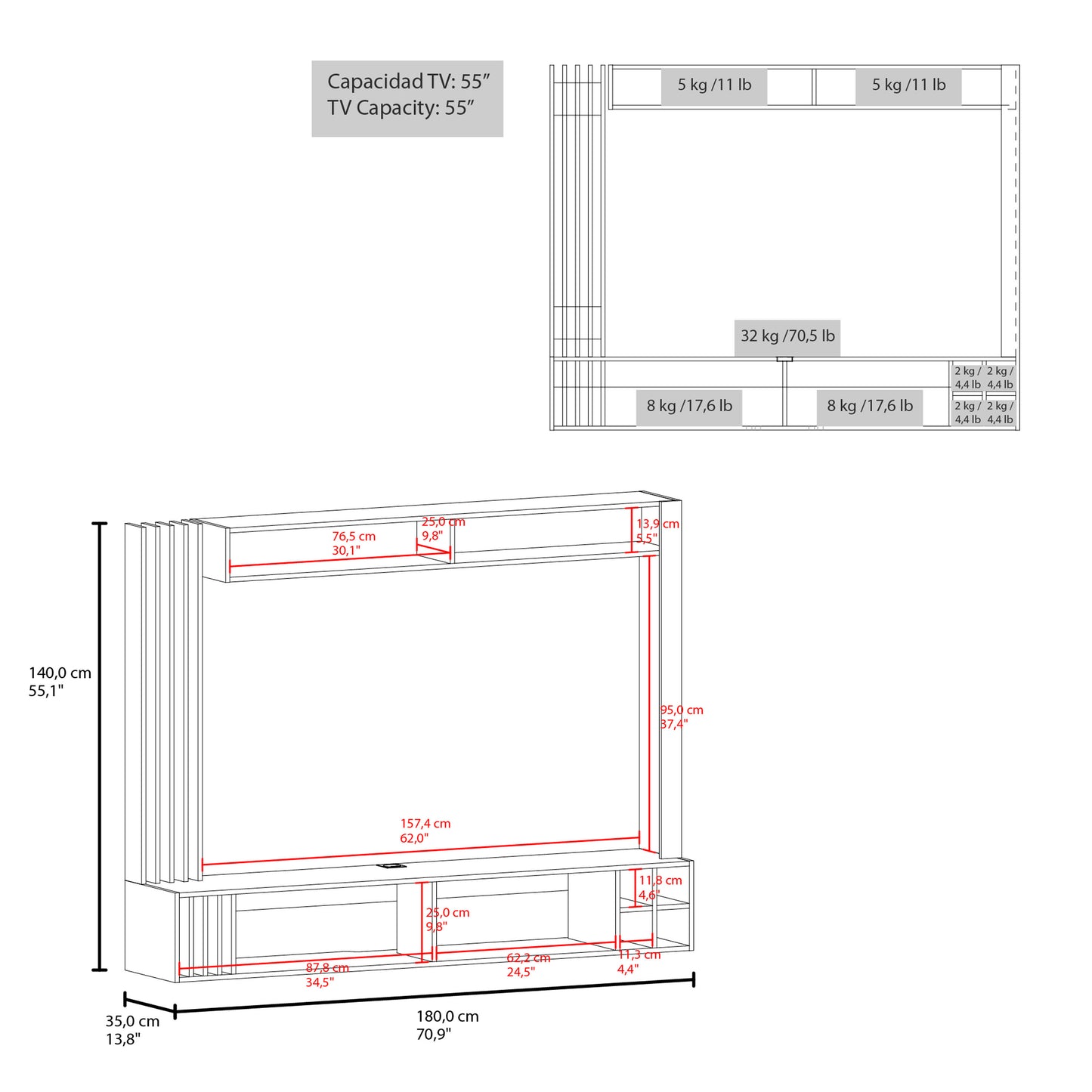 Bremmen Entertainment Center With Open Shelves, Tv Panel And Storage Compartment For Living Room or Bedroom