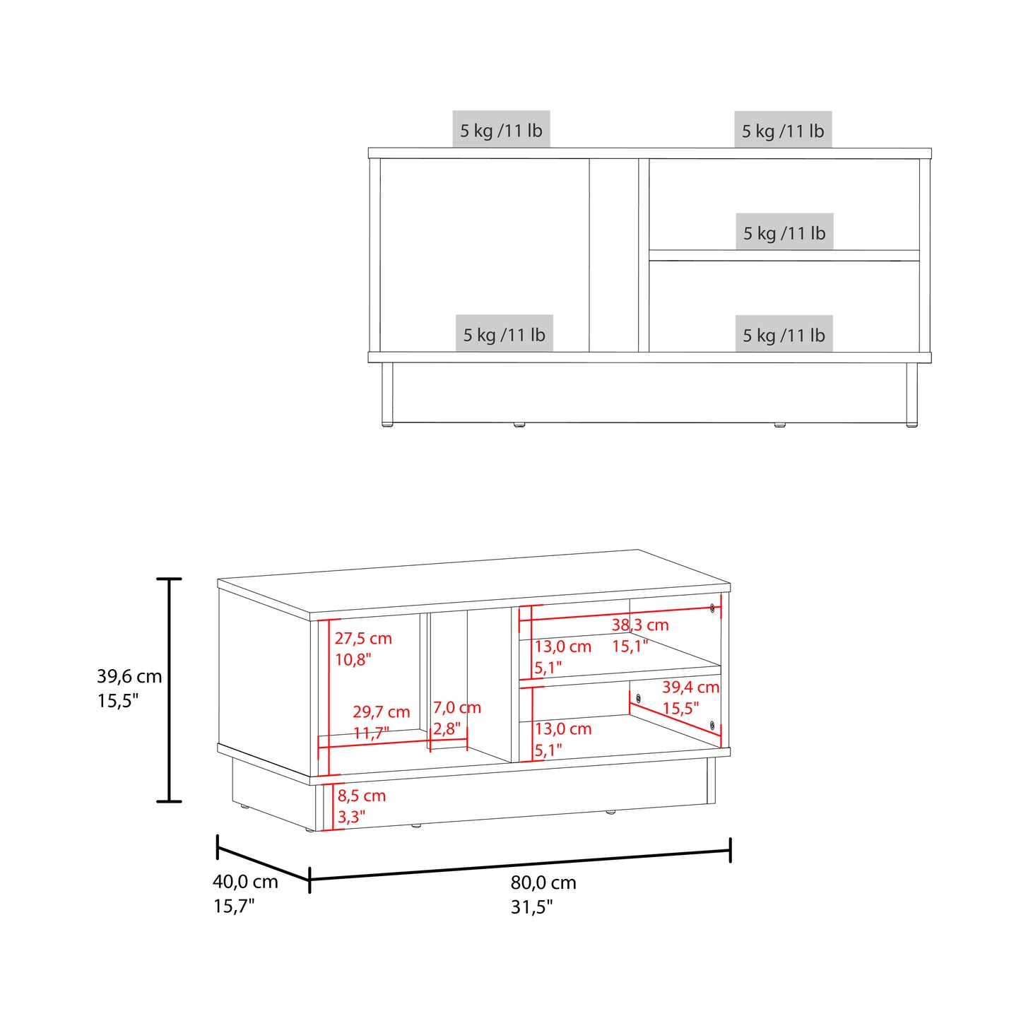 Caoba Modern Coffee Table with Three Open Shelves Storage, Rectangular Accent Center Table for Living Room, Apartment, Office or Family Room