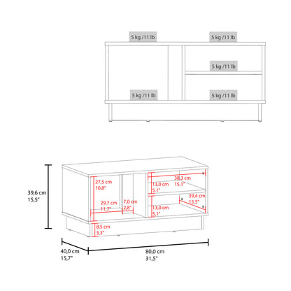 Caoba Modern Coffee Table with Three Open Shelves Storage, Rectangular Accent Center Table for Living Room, Apartment, Office or Family Room