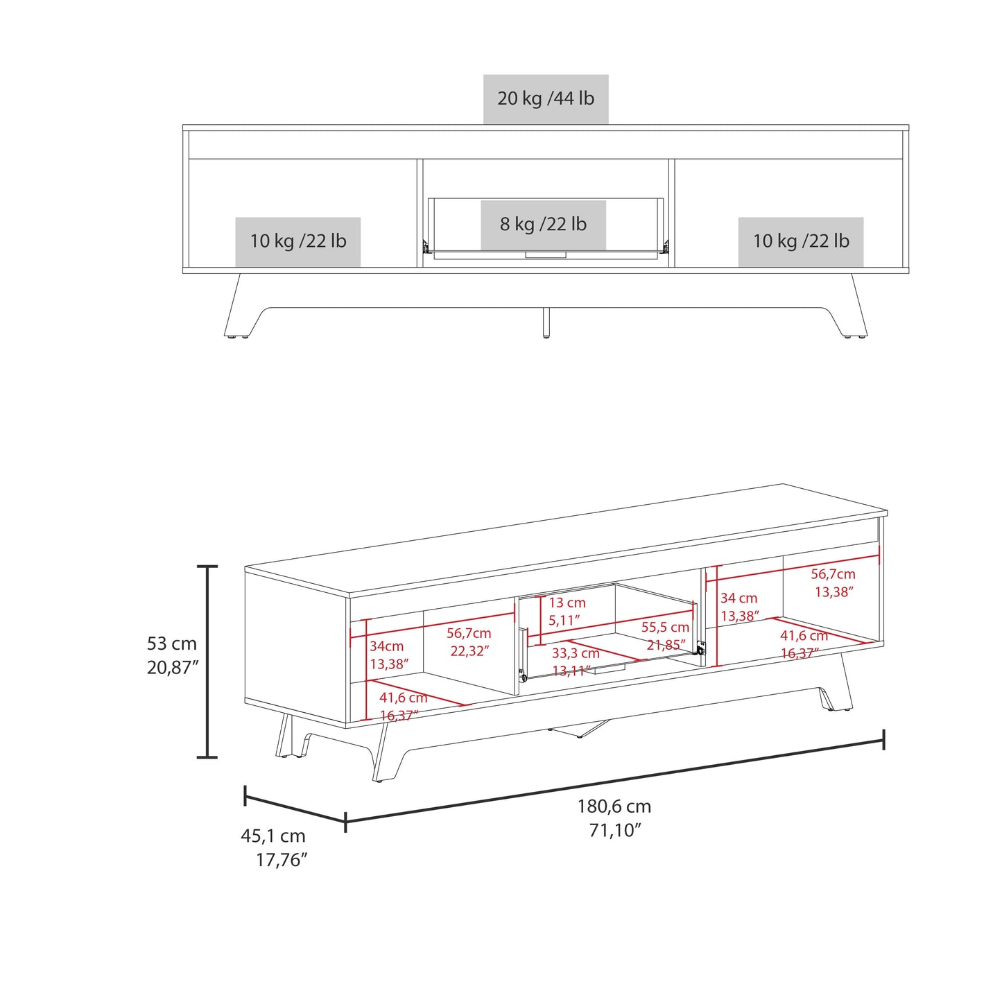 Woodall Tv Stand, Two Doors Modern Entertainment Center, Open Shelves And Cable Management