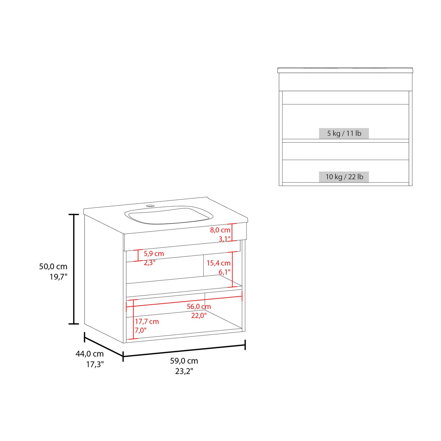 Floating Vanity Chaux 23.2" Wide