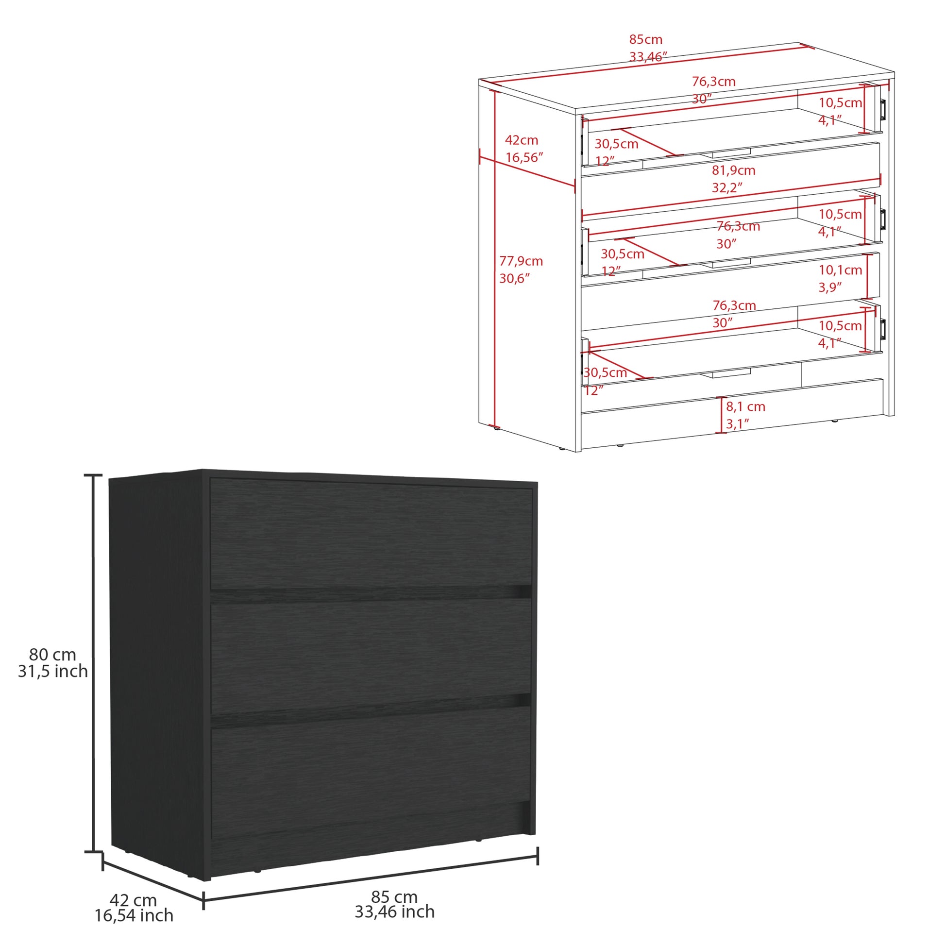 TUHOME Austin Three Drawer Dresser, Pull Out Mechanism-White, CLB8958 TUHOME Austin Three Drawer Dresser, Pull Out Mechanism-White, CLB8958