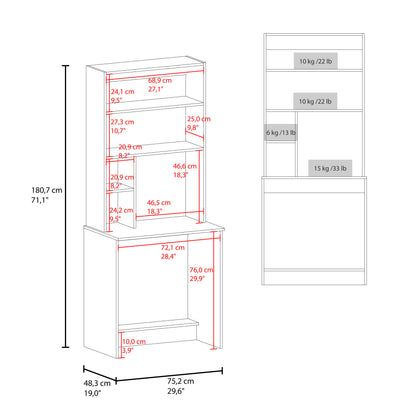 Tuhome Compu Hutch Desk with Four Shelves, One Lower Shelf, Writing Desk, Space-Saving Solution for Home Office or Study