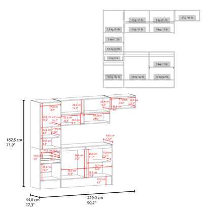 Dal Kitchen Cabinet Set, Multi-Storage Modular System with Upper Wall Cabinets, Base Cabinets, Open Shelves & Wide Countertop, Engineered Wood