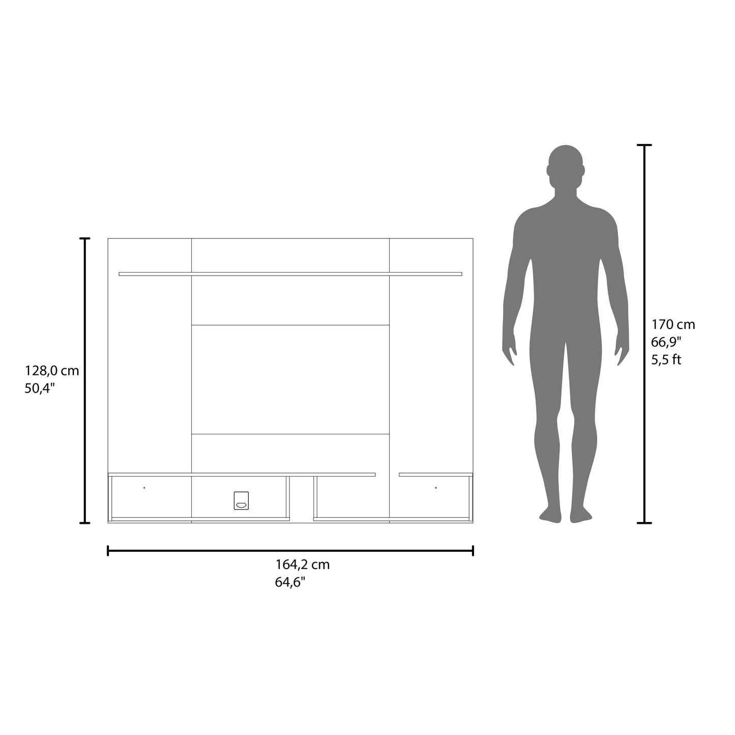 Desa 65" TV Stand with 5 Open Shelves, Modern Media Console for Living Room Entertainment Storage