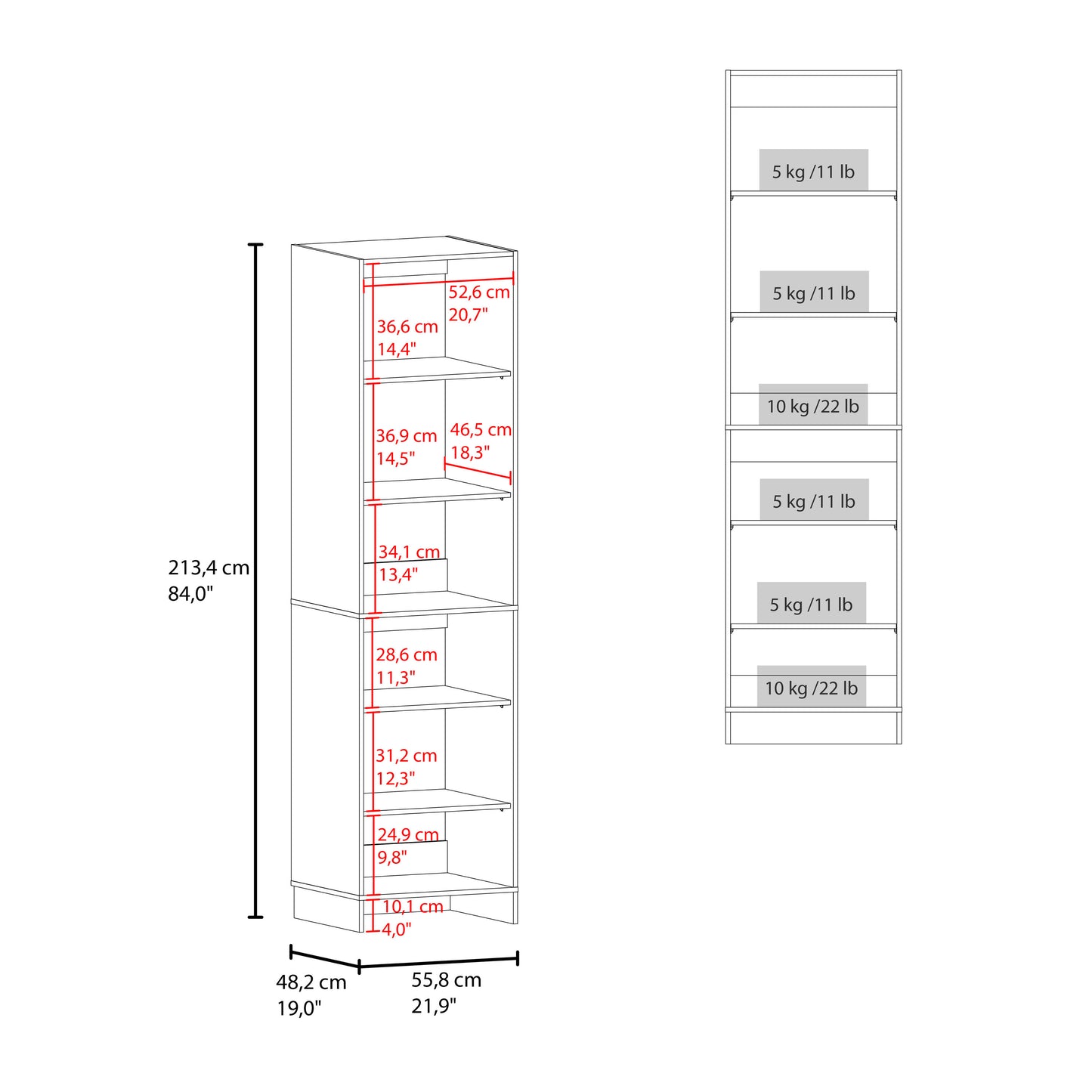 Eco Closet Storage Shelves Unit, Open Organizer with 5 Spacious Adjustable Shelves, Space-Saving Vertical Wardrobe Insert for Clothes, Shoes, Boxes & Accessories, Free-Standing Durable Closet System