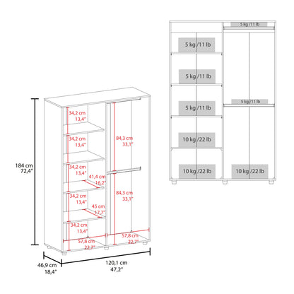 Eco 72" High 6-tier Shelf One-Door Cabinet Armoire with Two Hanging Rods