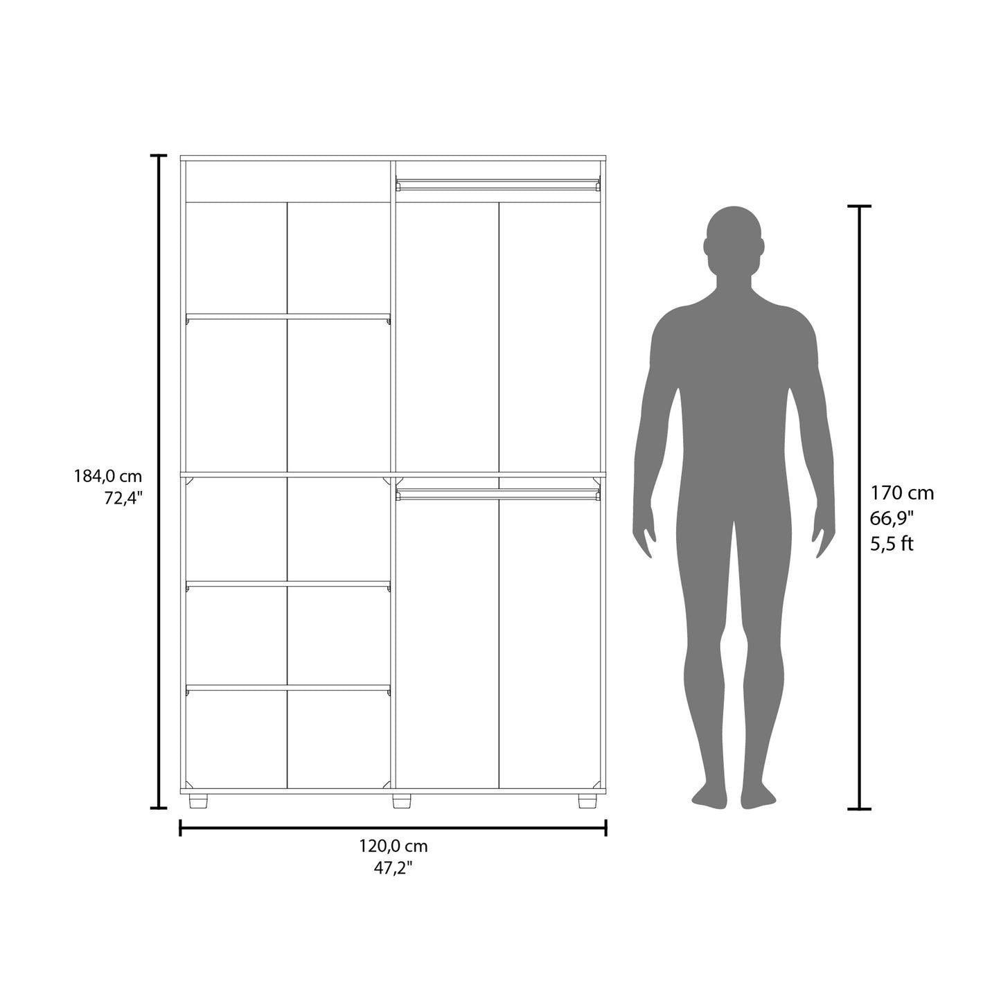 Eco High One Door Freestanding Armoire With Hanging Rod And Interior Shelves, Compact Bedroom Wardrobe