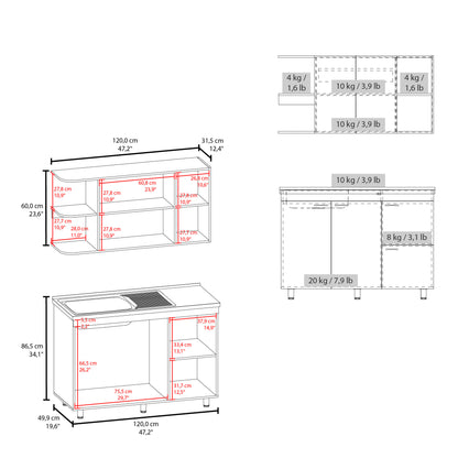 Elica Kitchen Cabinet Set With Upper And Lower Storage, 4 Doors And Open Shelves