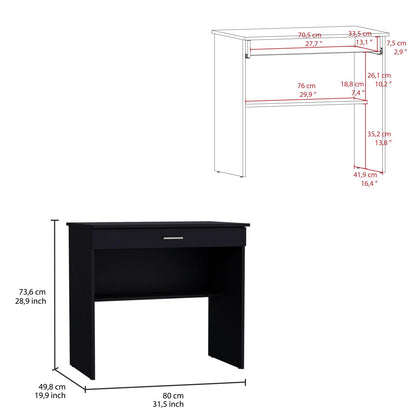 80 C Writting Desk, Compact Workstation with Drawer and Lower Shelf White