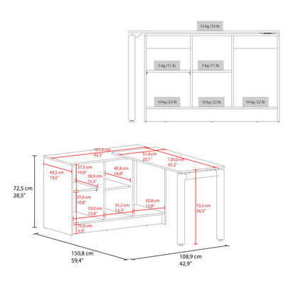 Alfie Rotable Desk 72-Inch Wide or Compact, Adjustable Workstation In Two Directions with Storage Compartments, For Home Office or Studio