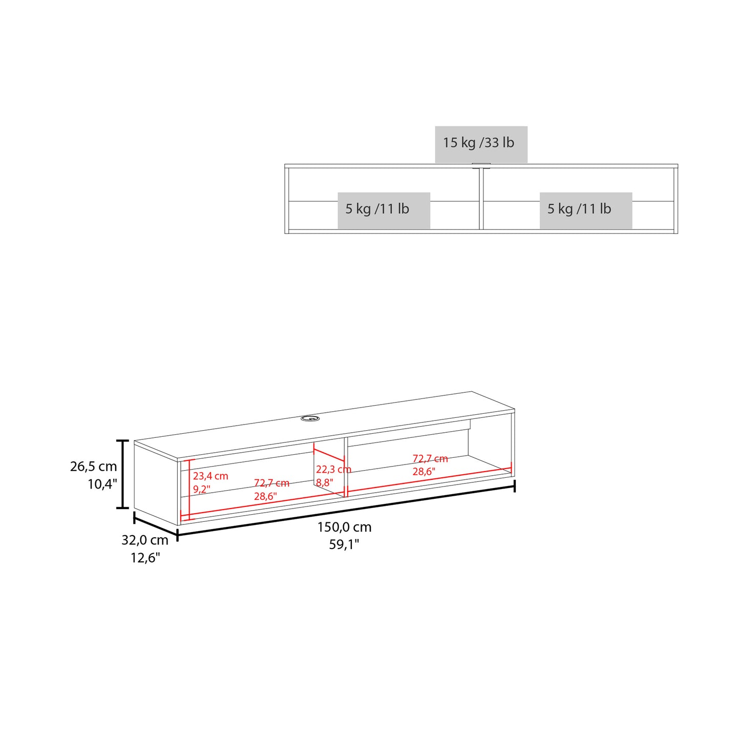 Eco Floating Tv Stand 59" Wide with Two Shelves