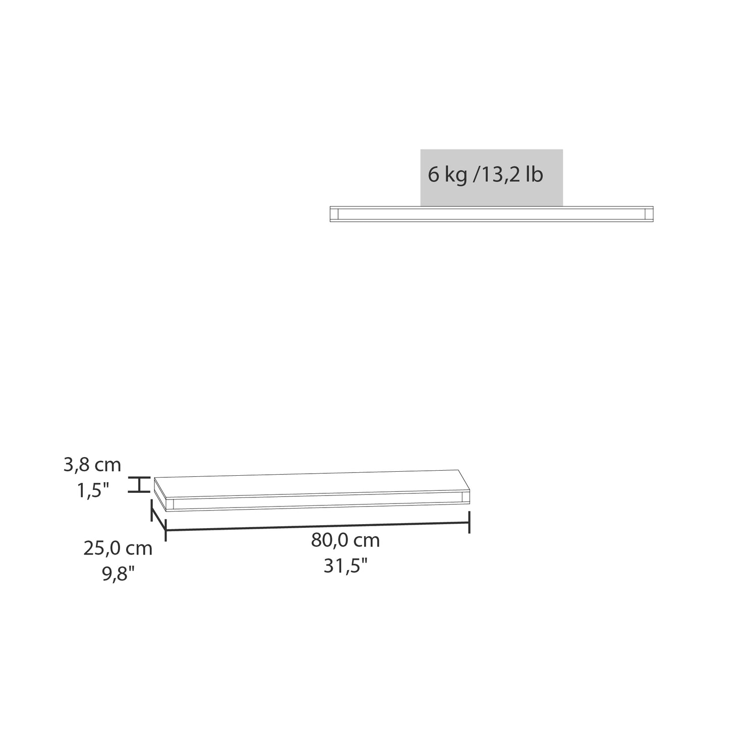 TUHOME Ecco 31.5-Inch Floating Shelves Set of Two with Hidden Brackets, Modern Wall-Mounted Shelves for Bedroom, Bathroom or Living Room Décor, Minimalist Display and Storage Solution for Books, Photos and Accessories