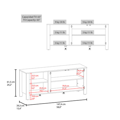 Russel 65" TV Stand with 3 Open Shelves, Modern Media Console for Living Room Entertainment Storage