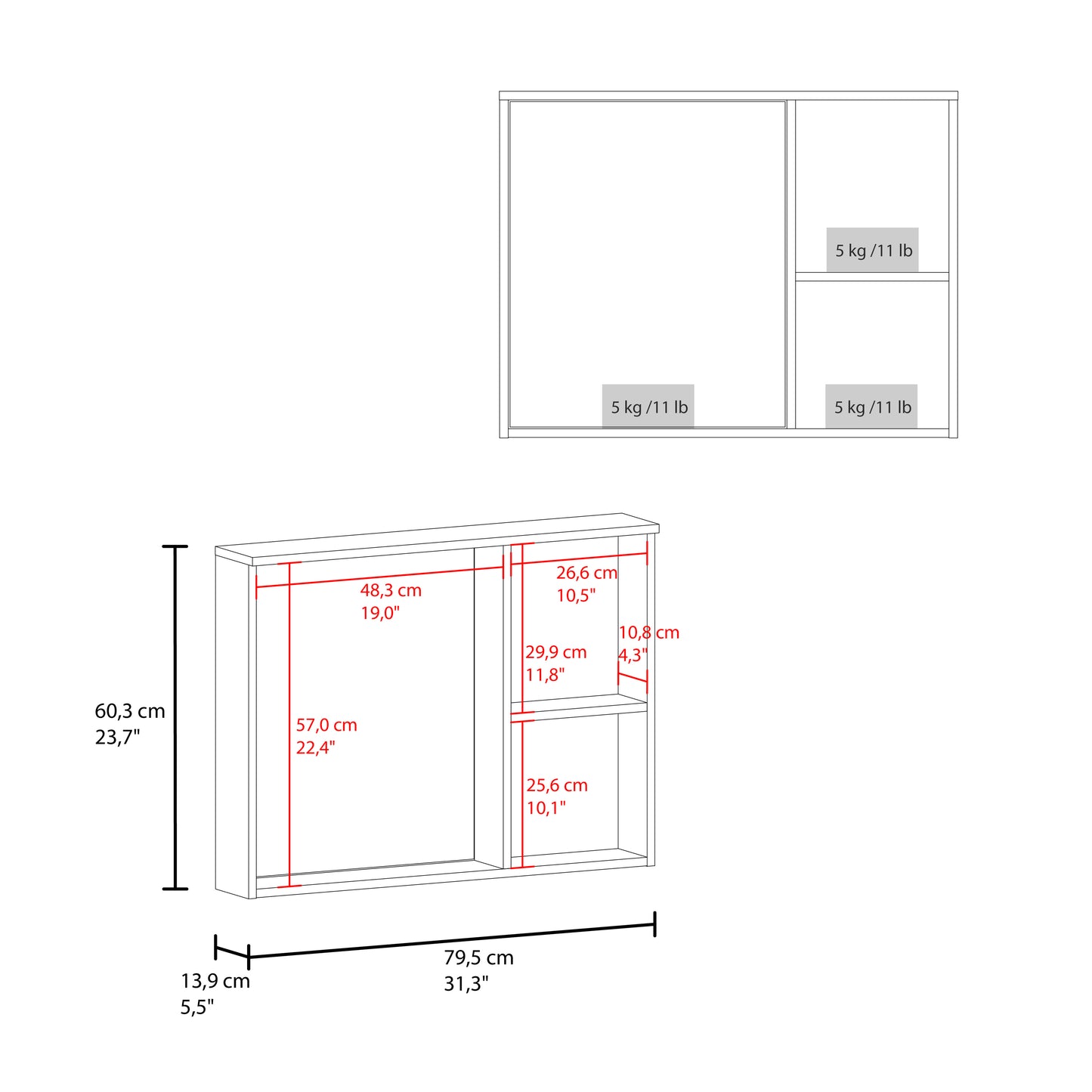 Lagoa Mirror and One Door Medicine Cabinet, Wall-Mounted Bathroom Storage Cabinet with Reflective Mirror for Bathroom or Bedroom