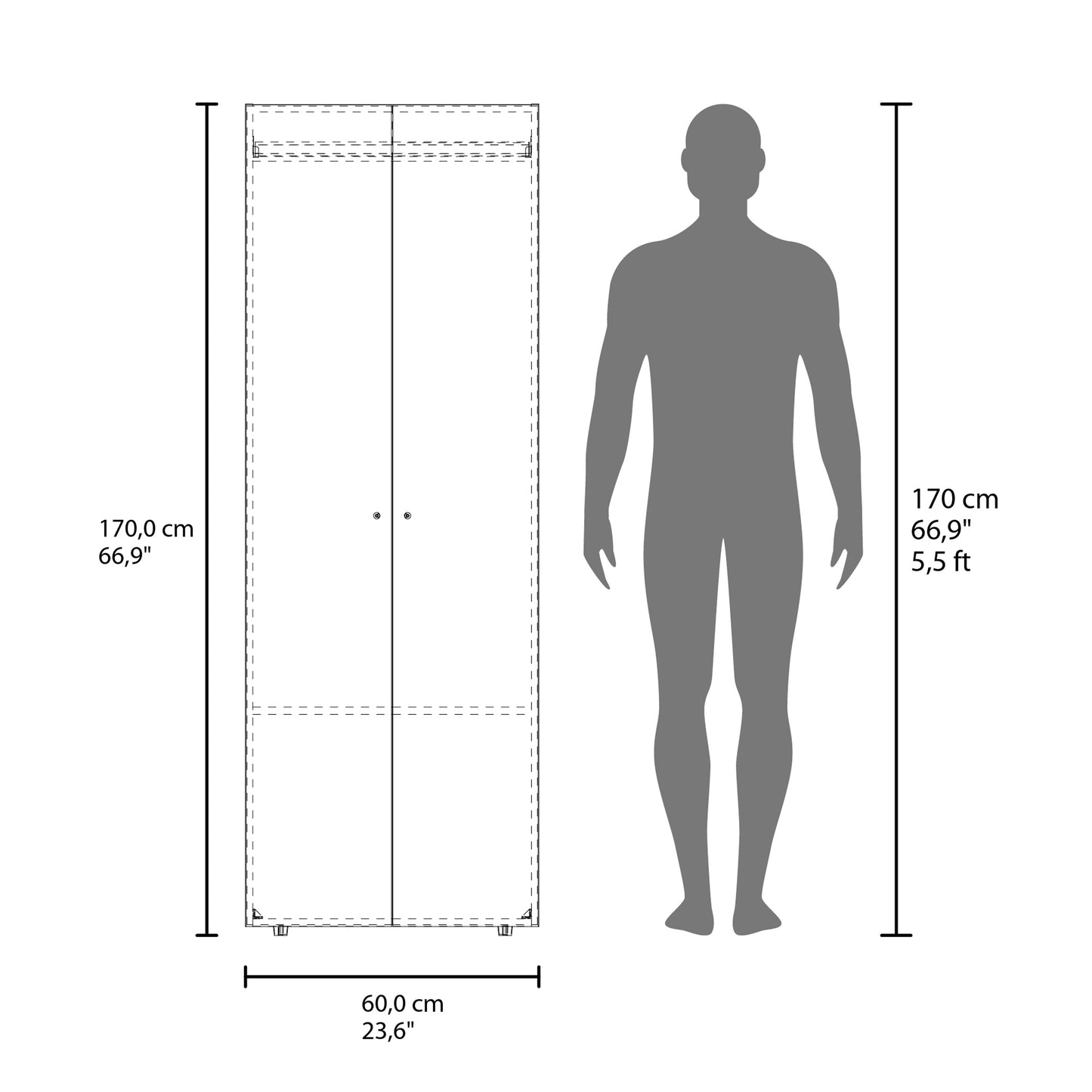 Home 2 Door Closet System, Four Fixed Shelves, Compact Wardrobe for Bedroom Organization, Laundry Room Organization, Utility Room Organization, Freestanding Storage Furniture