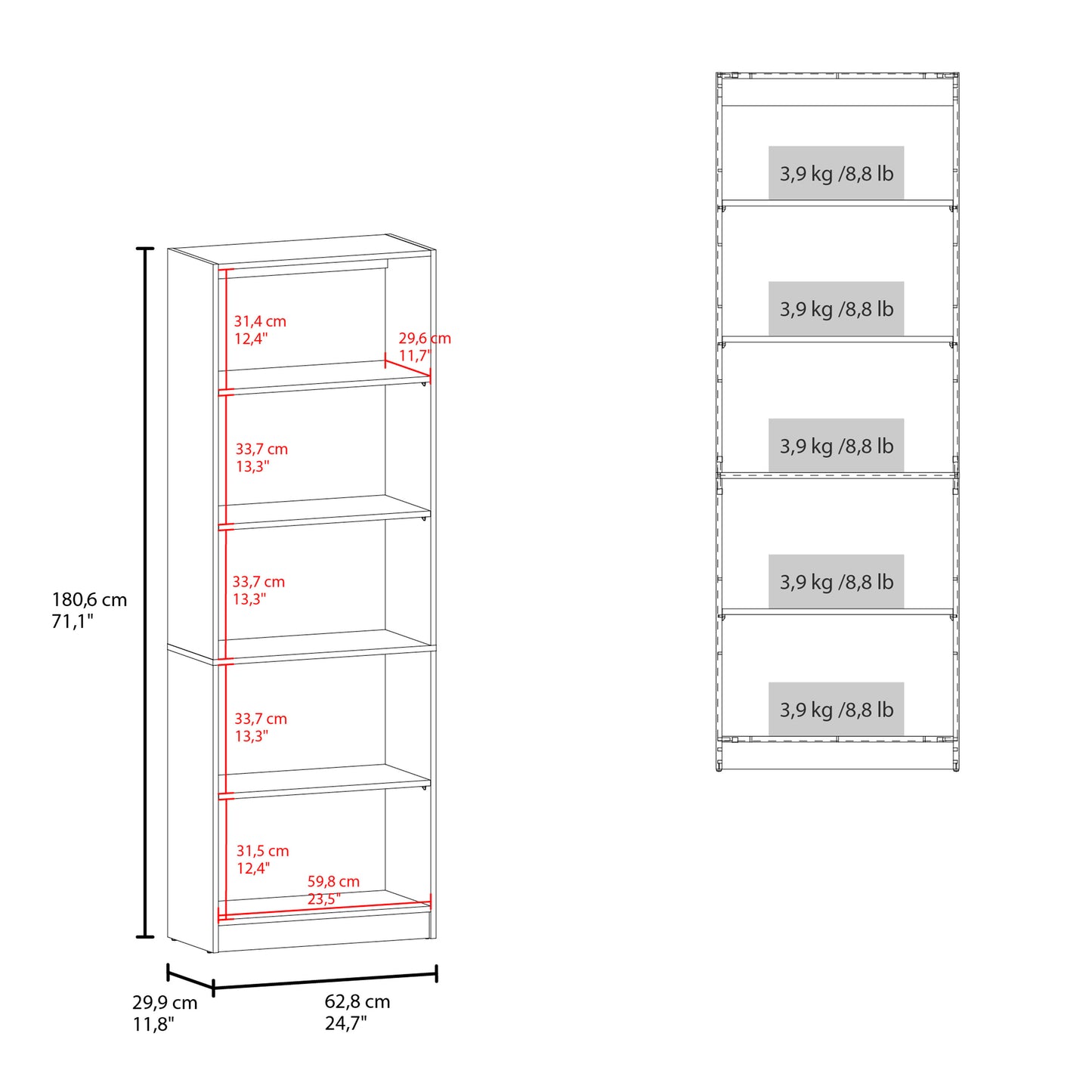 Home 4 Shelves Bookcase , Open Storage