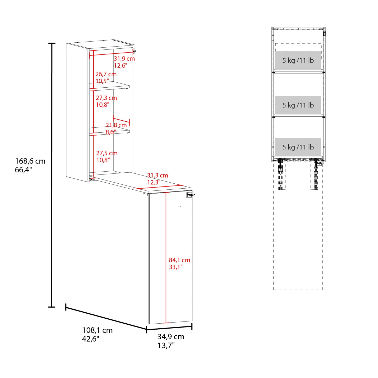 Foldable Table Iron, Wall Table for Mudroom