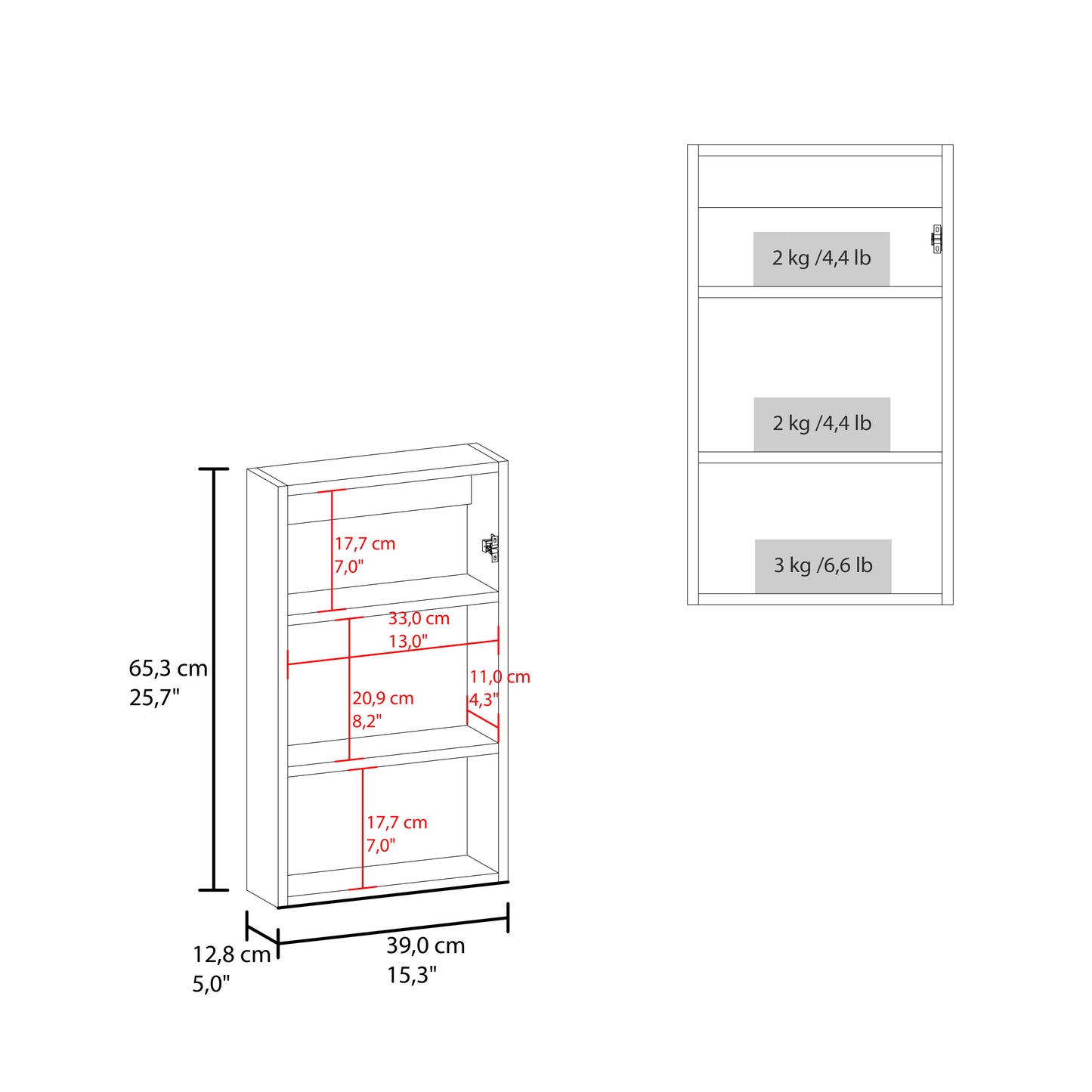 Juno 25.7" H x 15.7" W Narrow  Mirror Medicine Cabinet, One door with Three interior Shelves for Bathroom, Kitchen