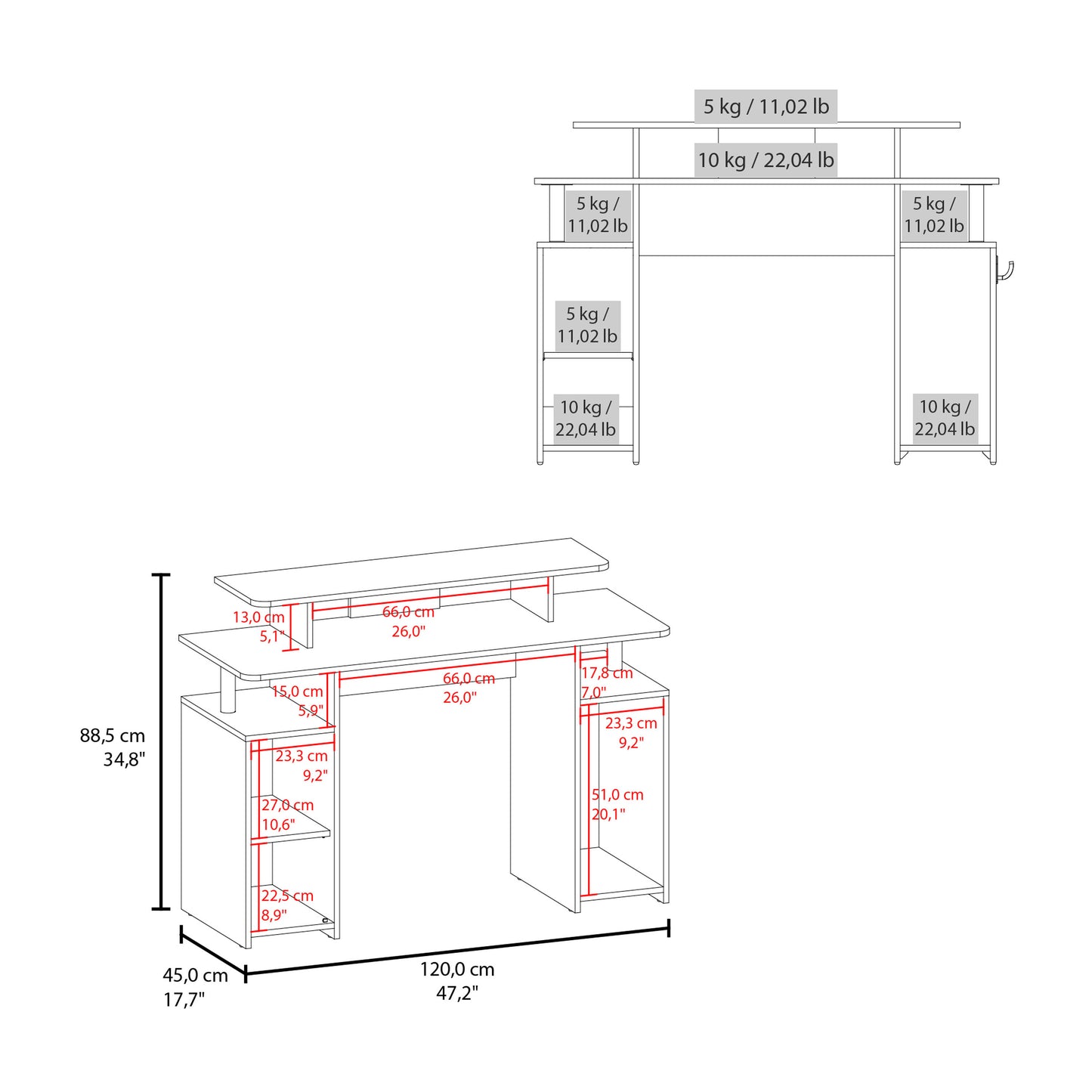 Keria Gamer Desk, with CPU stand and Open Shelves