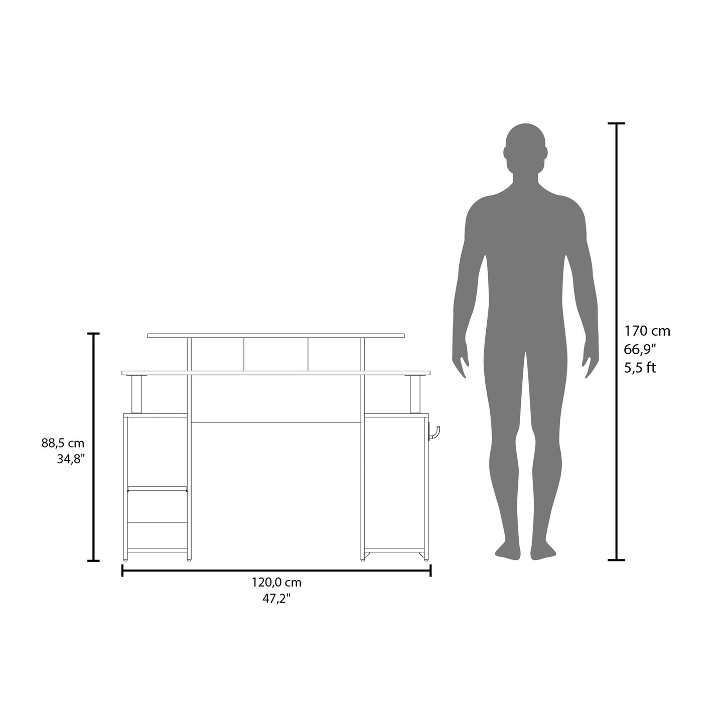 Keria Gamer Desk, with CPU stand and Open Shelves