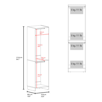 Eco Closet 2-Rod Wardrobe Organizer, Double Hanging Sections with Open Shelf, Space-Saving Freestanding Closet System, Engineered Wood