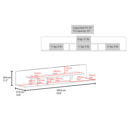 Marquis Floating TV Stand with Open Shelves, Modern Media Console for Living Room or Entertainment Area