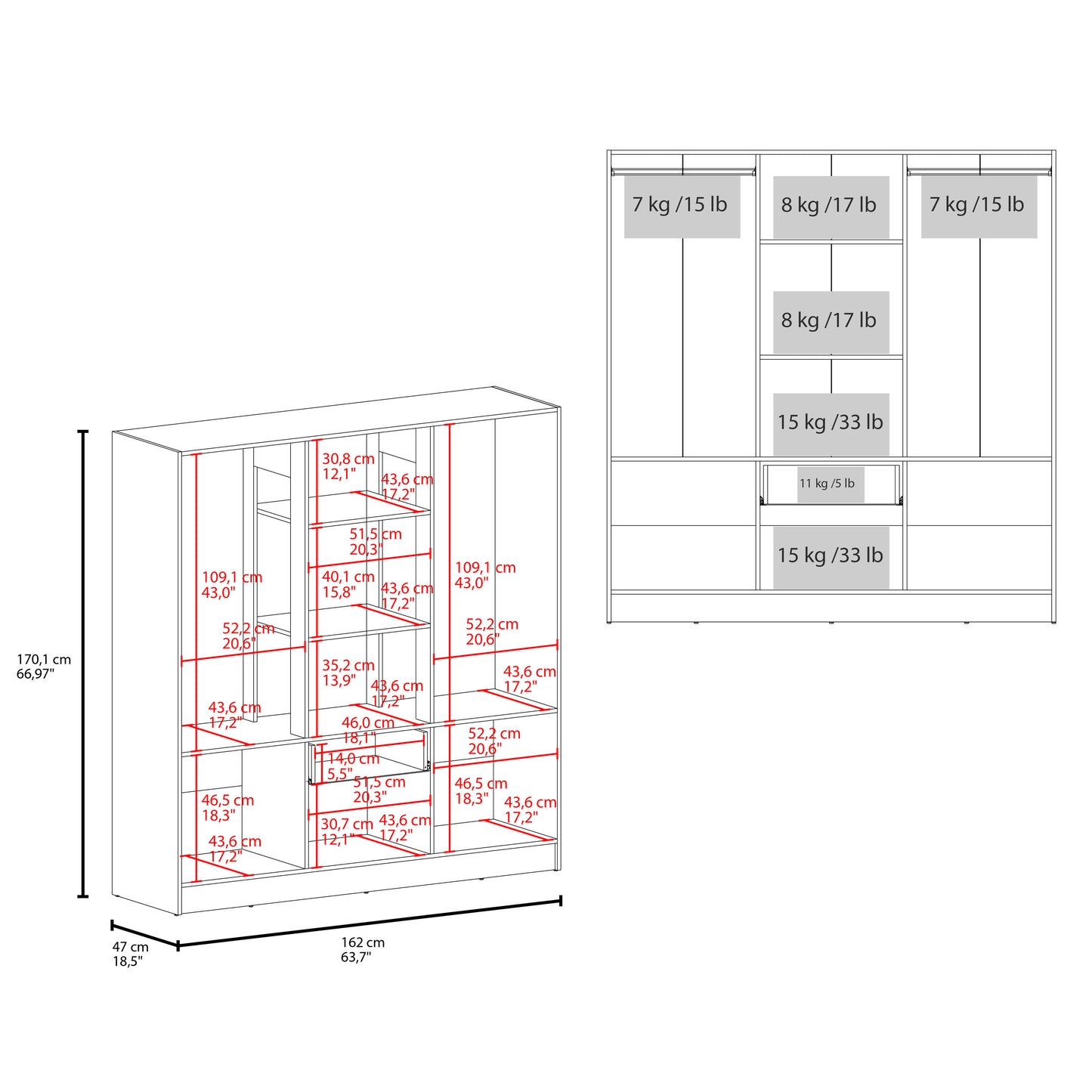 Mitu Six Doors Armoire, Seven Interior Shelves, One Drawer, Rod