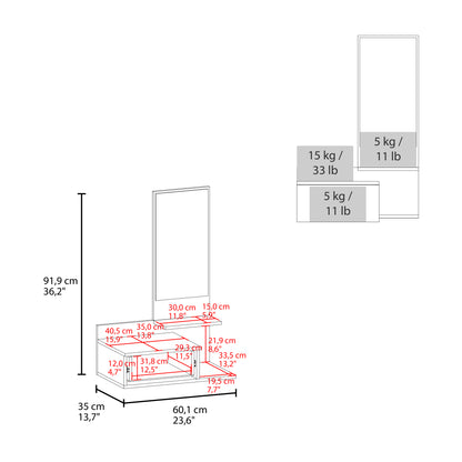 Vienna 23.6" Wide 3-Tier Shelf  Floating  Mirror Console Table, Full Extension Drawer