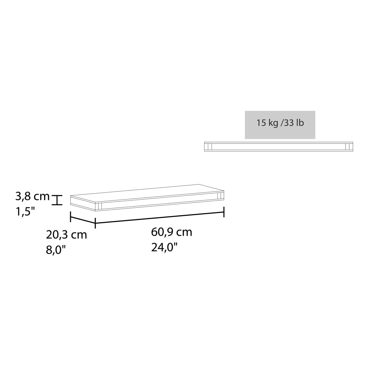24" x 8" Floating Wall Shelf, Wall-Mounted Display Ledge for - Wengue