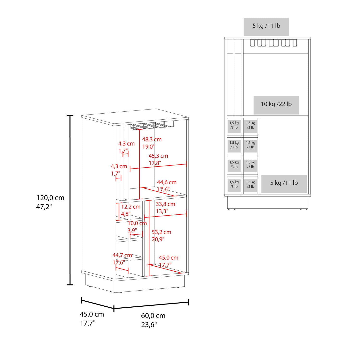 Caoba Home Bar Cabinet with Wine Bottle Storage, Glass Holder, Shelves and Cabinet Doors for Dining Room, Kitchen, Living Room or Bar Area