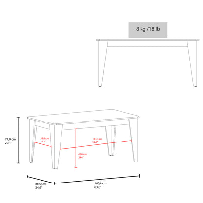 Torino Rectangular Dining Table, Four People Wooden Kitchen Table with Sturdy Legs