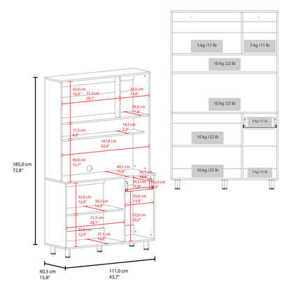 Wilson 6 Door Multi-Functional Kitchen Microwave Pantry Cabinet with One Drawer and 6 Interior Storage Compartments, Spacious Open Countertop and, Open Upper Shelf