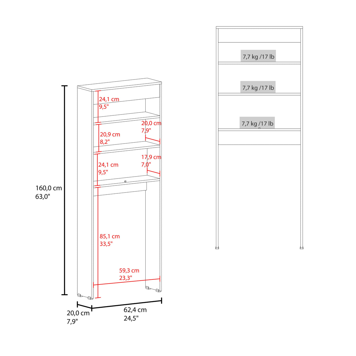 Over-the Toilet Compact Bathroom Cabinet with 2 Open Display Shelves and 2-Door Cabinet, Dark Walnut