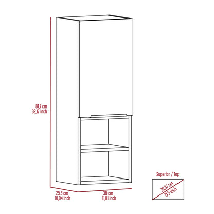Mila Bathroom Cabinet with Single-Door Compartment, Two Interior Shelves, Dual External Open Shelves and Space-Saving Wall Design for Organized Storage, Daily Essentials Access and Modern Bathroom Convenience