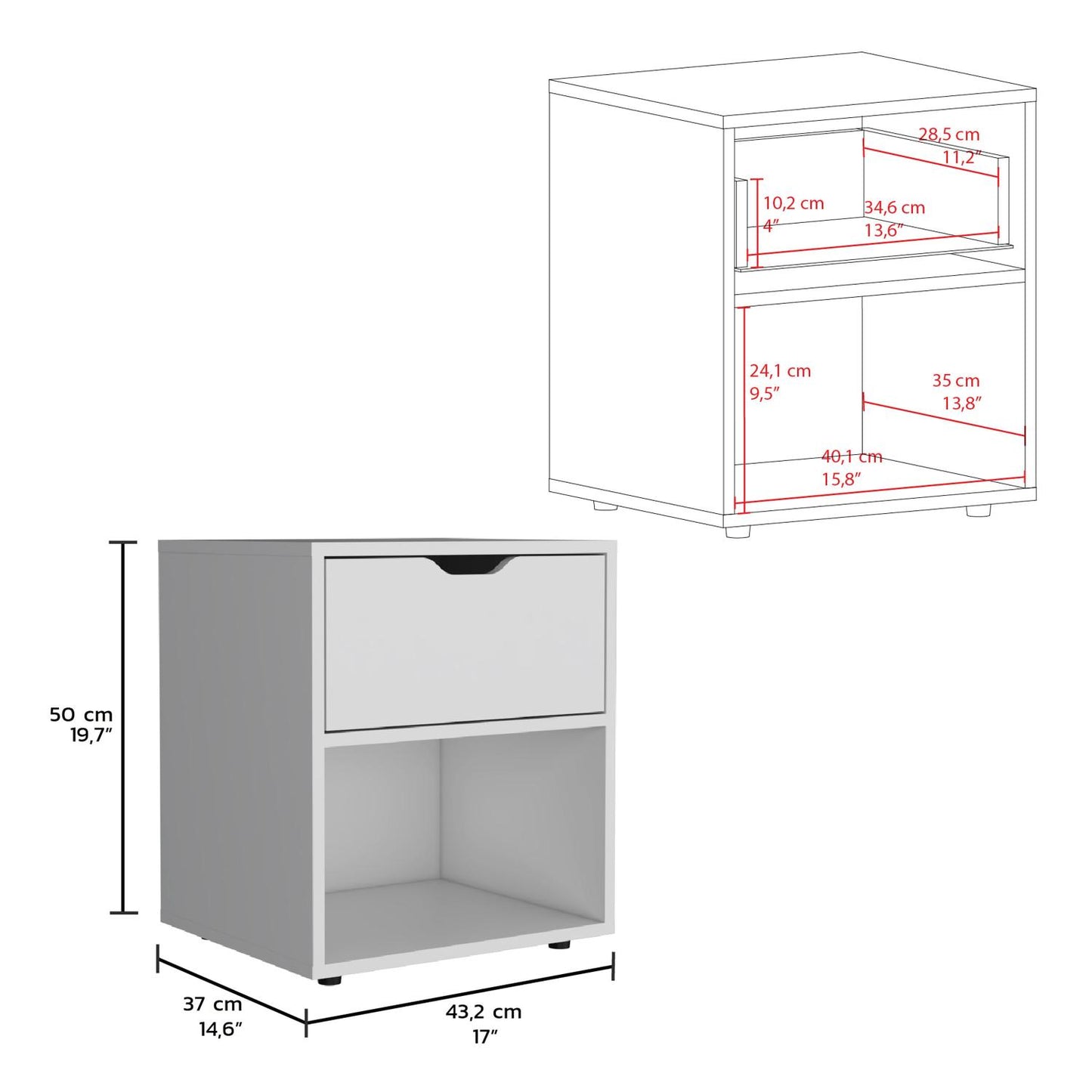 Aberdeeen 19.7-Inch High Nightstand White