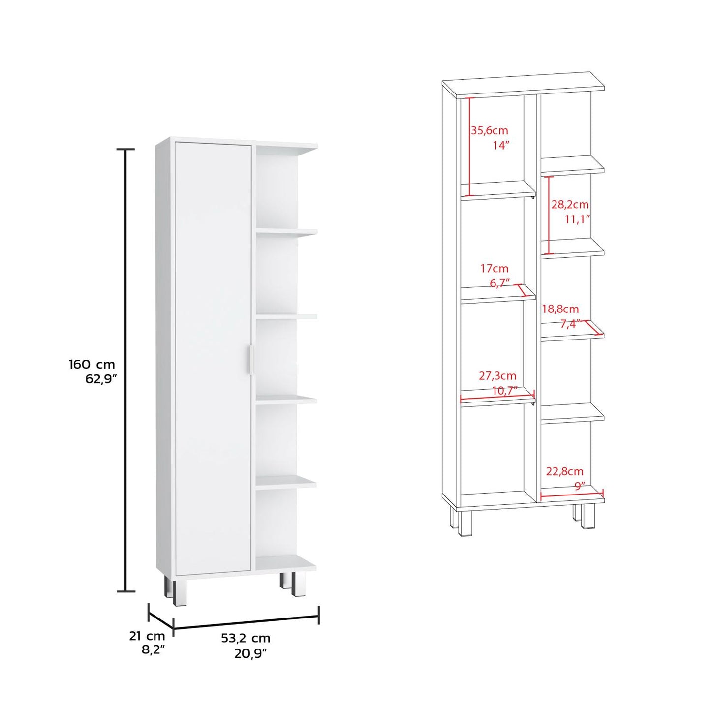 Crovie Linen 63-Inch High Bathroom Cabinet Storage Cabinet With Four Open Shelves