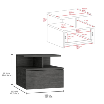 Adele Floating Nightstand, With One Drawer And Two Small Below Shelves For Storage or Decor