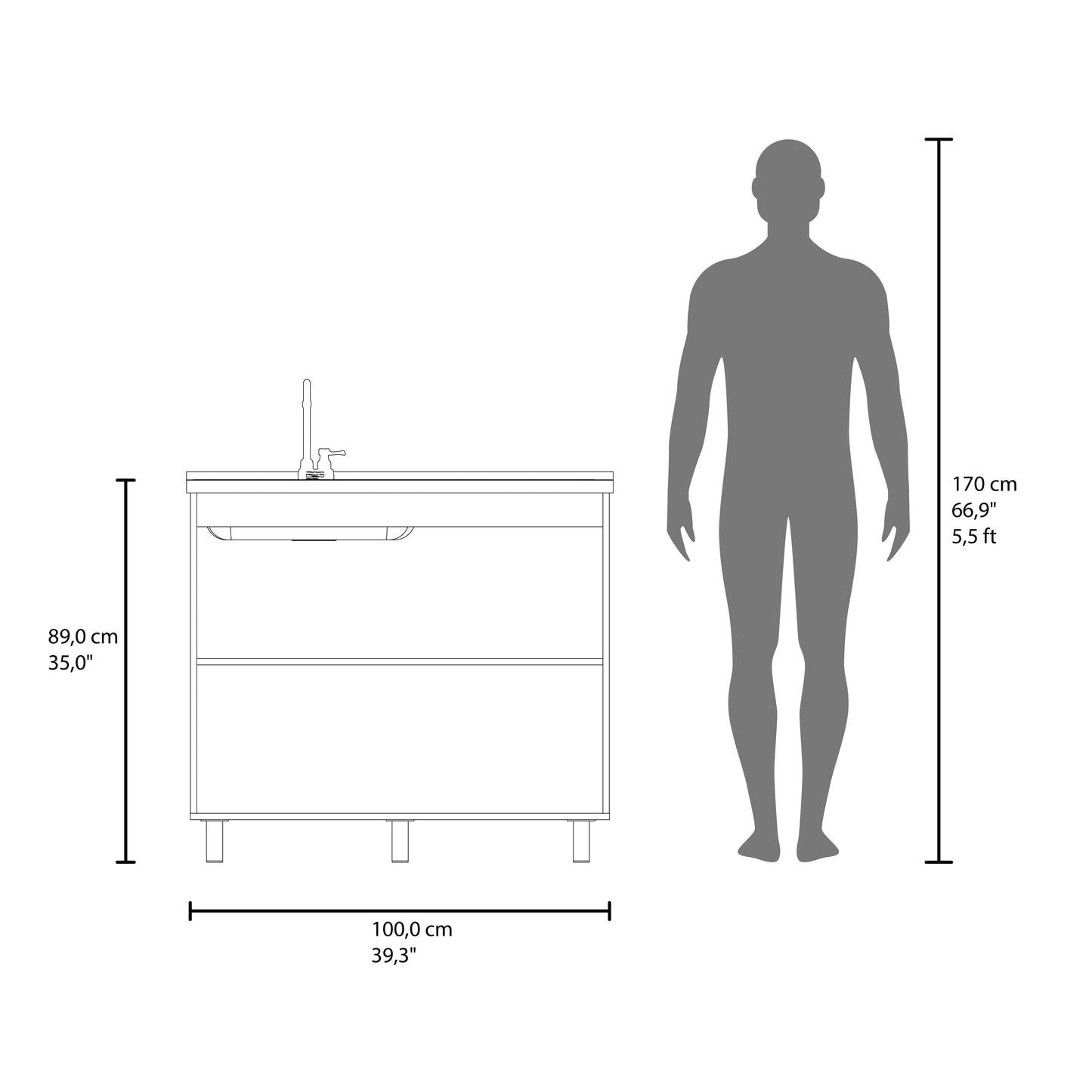 Napoles Utility Sink Complete with Faucet Included, Freestanding Base with Legs, Laundry Tub with Deep Stainless Steel Basin, Modern Multi-Purpose Sink for Kitchen, Laundry or Utility Room