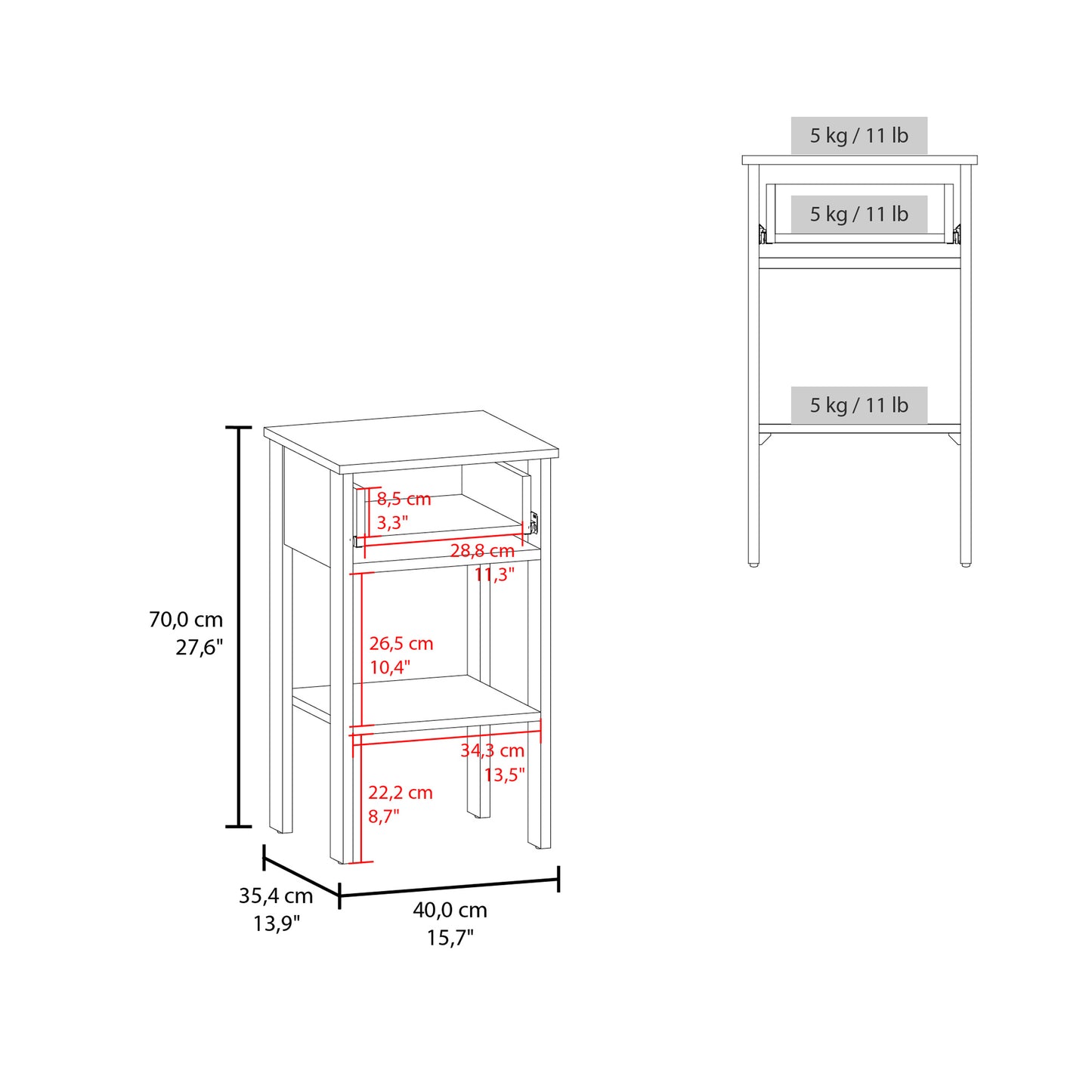 Newcastle Nightstand With One Drawer And Open Shelf, Modern Bedside Table