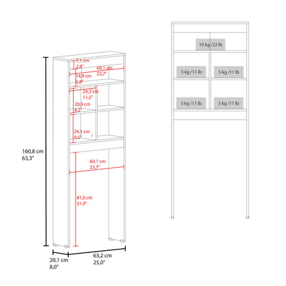 WC Over-the-Toilet Bathroom Storage Cabinet With 5 Open Display Shelves and Toilet Surround, Bathroom Storage, Avellana