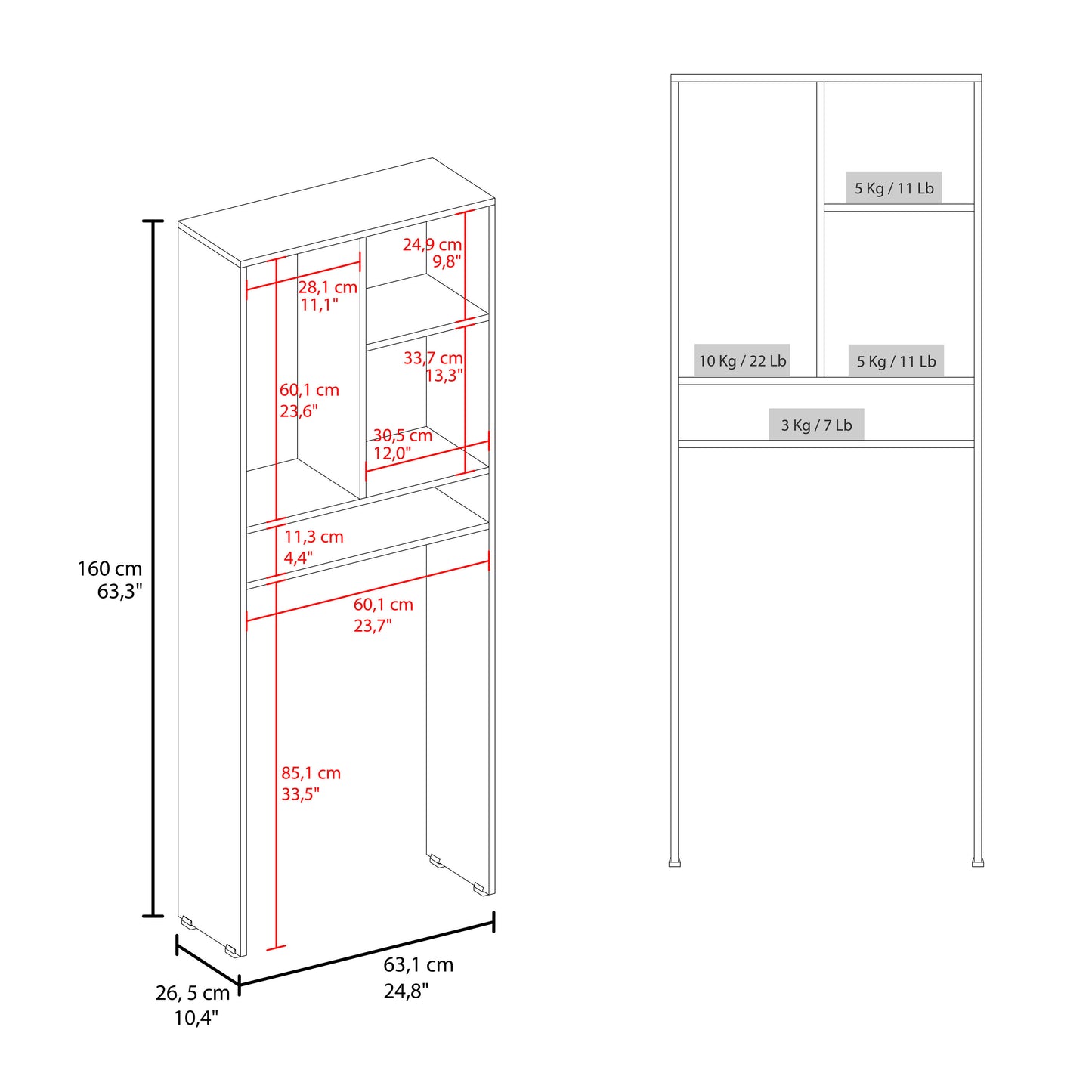 Over-the-Toilet Bathroom Storage Cabinet with One Door Cabinet and 3 Open Display Shelves