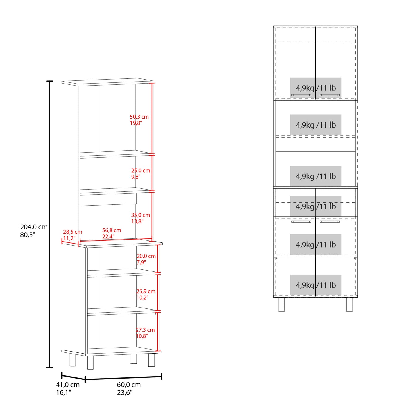 Otomo Pantry Cabinet, With 5 Shelves And 4 Doors